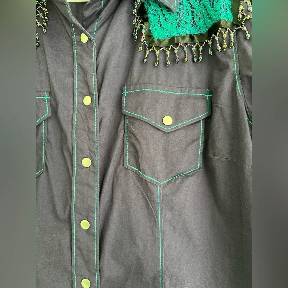 Cruel Snap Western Shirt Purple/Turquoise Shoulders, Stitch Long Sleeve Women L - Picture 4 of 8